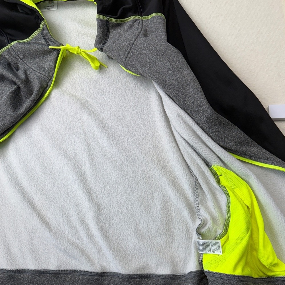 Danskin Now Womens 2X Hoodie Full Zip Fleece Jacket Grey Black Neon DNW45662 - Picture 8 of 10